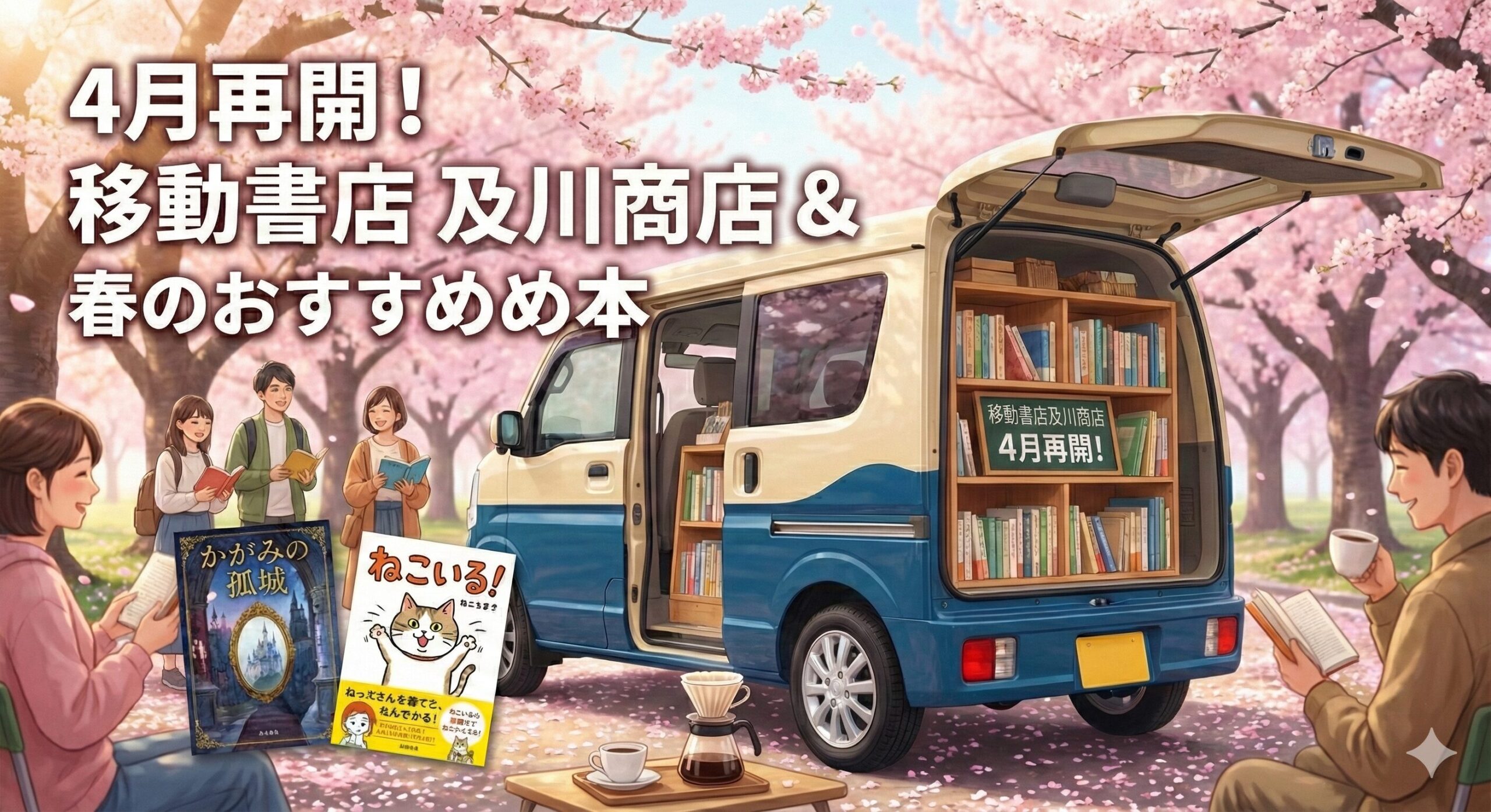 4月から移動書店を再開します!& 春におすすめの2冊(かがみの孤城・ねこいる!)